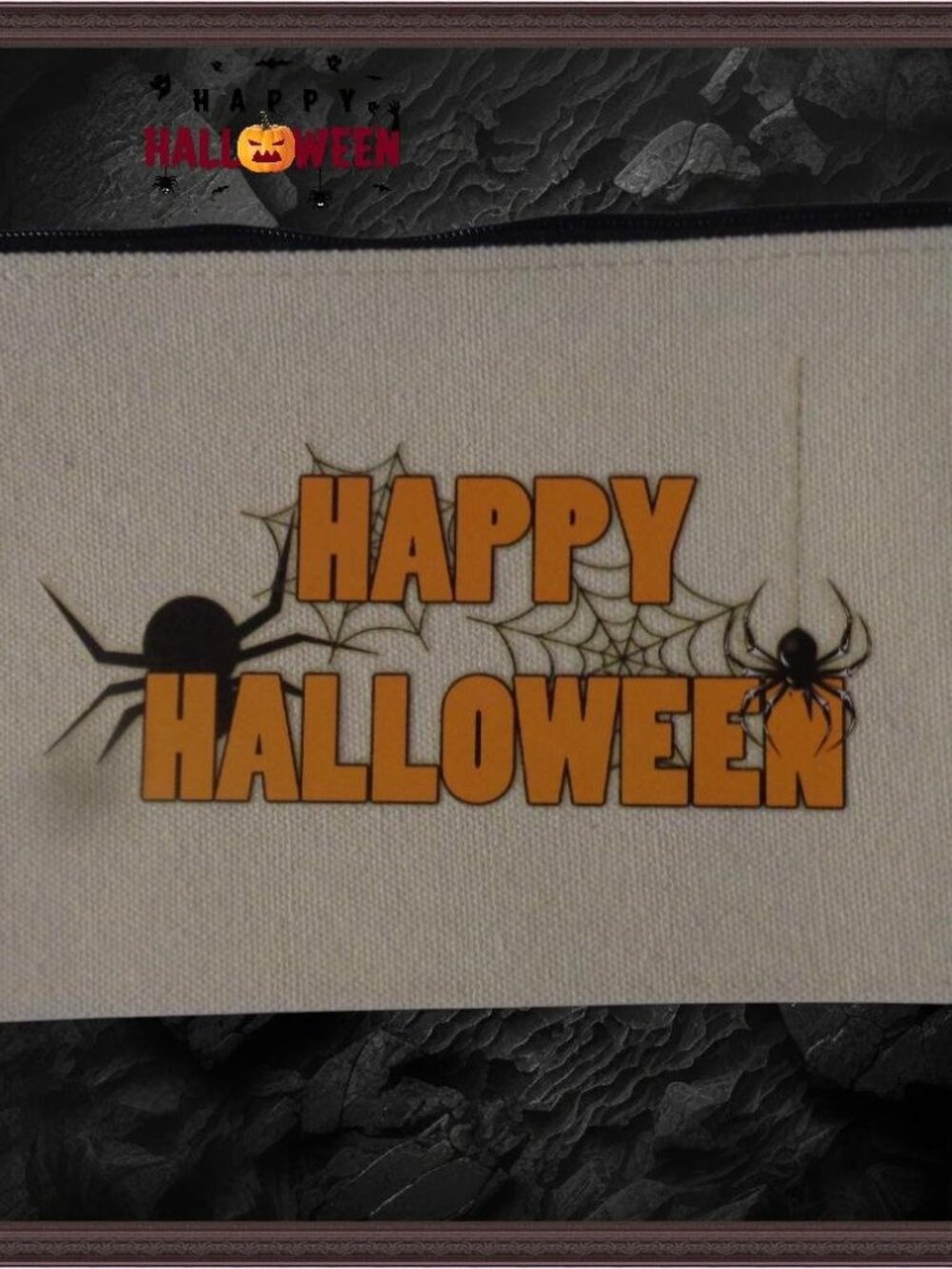 Happy Halloween Spider Web Cosmetic Accessory Pencil Bag With Heat Stamp